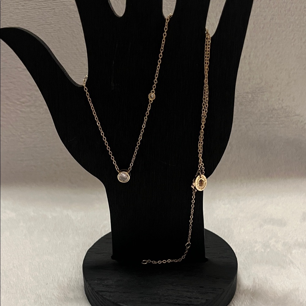 CZ by Kenneth Jay Labe KJL Elegant Gold Tone Necklace with Cubic Zirconia (D)